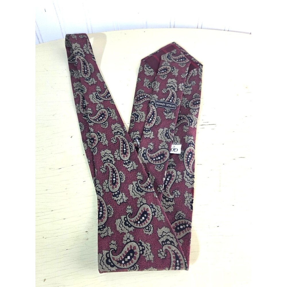 Giorgio Armani Cravatte Tie 100% Silk Red Paisley Made In Italy Mens Designer - Picture 5 of 11
